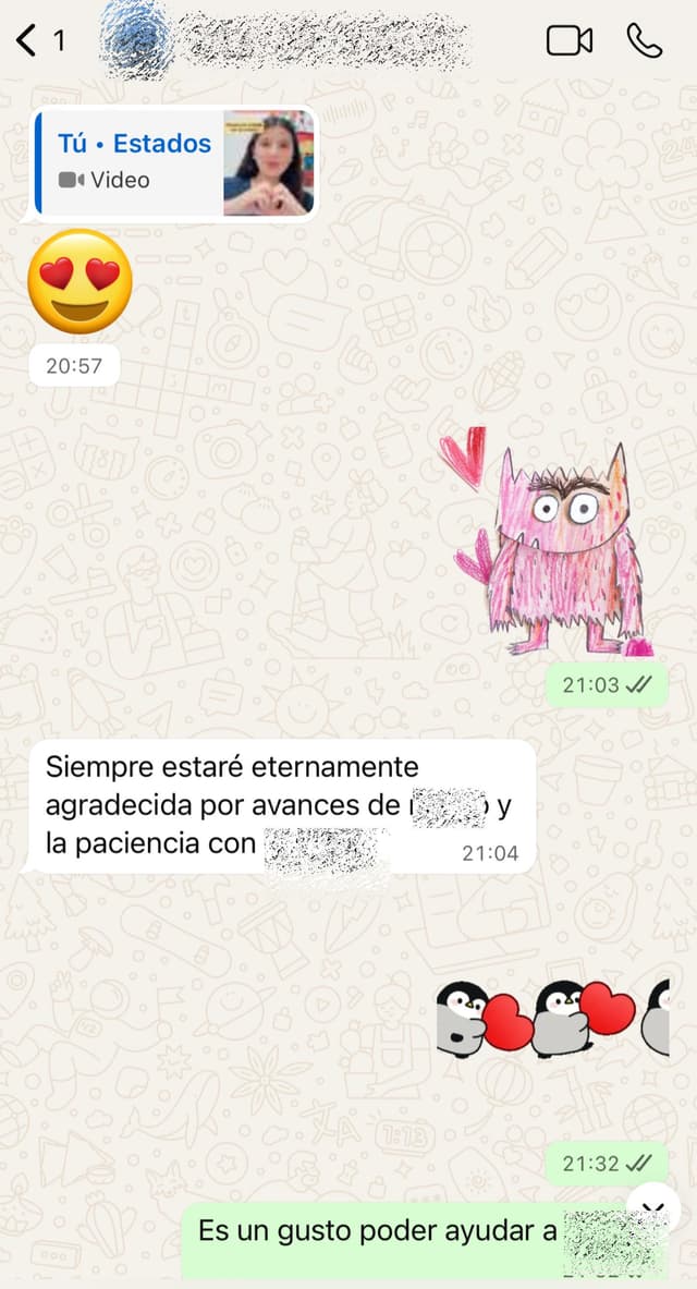 «Siempre estaré eternamente agradecida por los avances y la paciencia.»